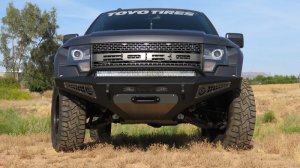 Ford F-150 Raptor Bumper - Front - Addictive Desert Designs - HoneyBadger with Winch Mount - Hammer Black, Satin Black - `10-`14